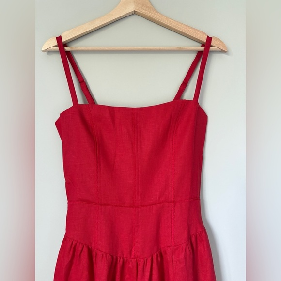 NEW Reformation Katarin Linen Midi Dress Lipstick Red Lace Detail | US 0 UK 4 - Picture 15 of 15